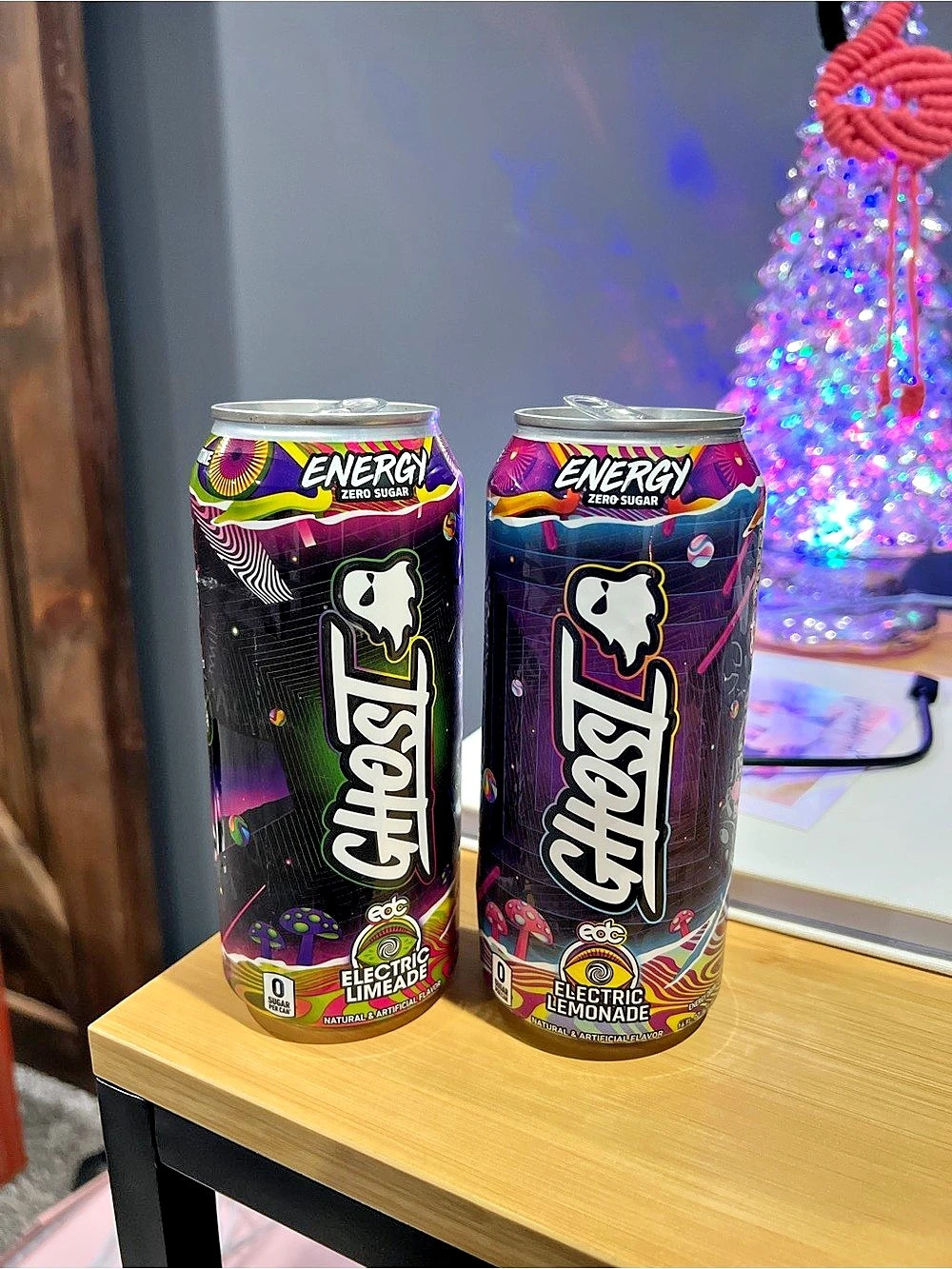 Electric Lemonade + Electric Limeade EDC Ghost Energy Drink Cans Opened